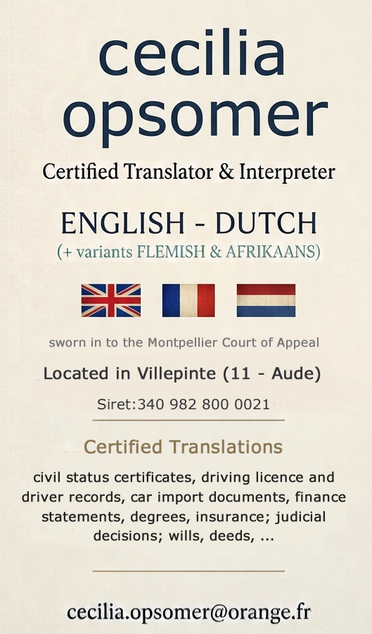 Cecilia Opsomer certified Translator and Interpreter